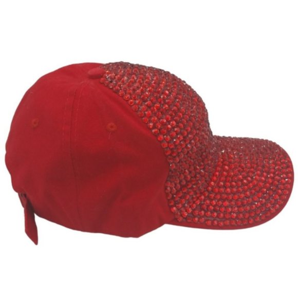 COPY - NWOT- Red Rhinestone Baseball Cap with Adjustable Sizing - Picture 4 of 5